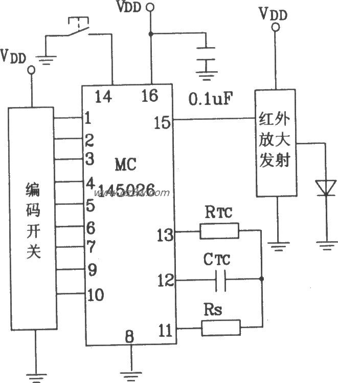 MC145026构成红外发射电电路图