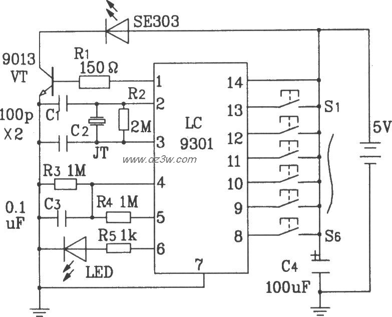LC9301构成典型红外遥控电路图