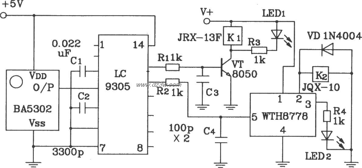 LC9305构成遥控继电器控电路图