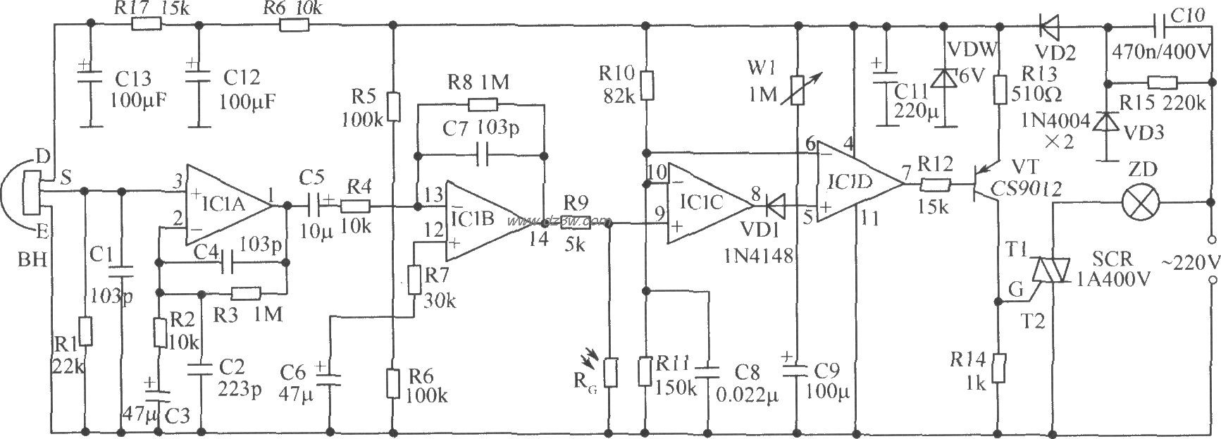 水塔水位控制器电路电路图