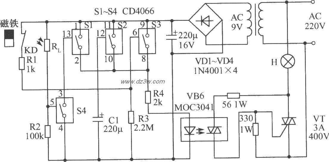 光电耦合器组成的灯光自电路图