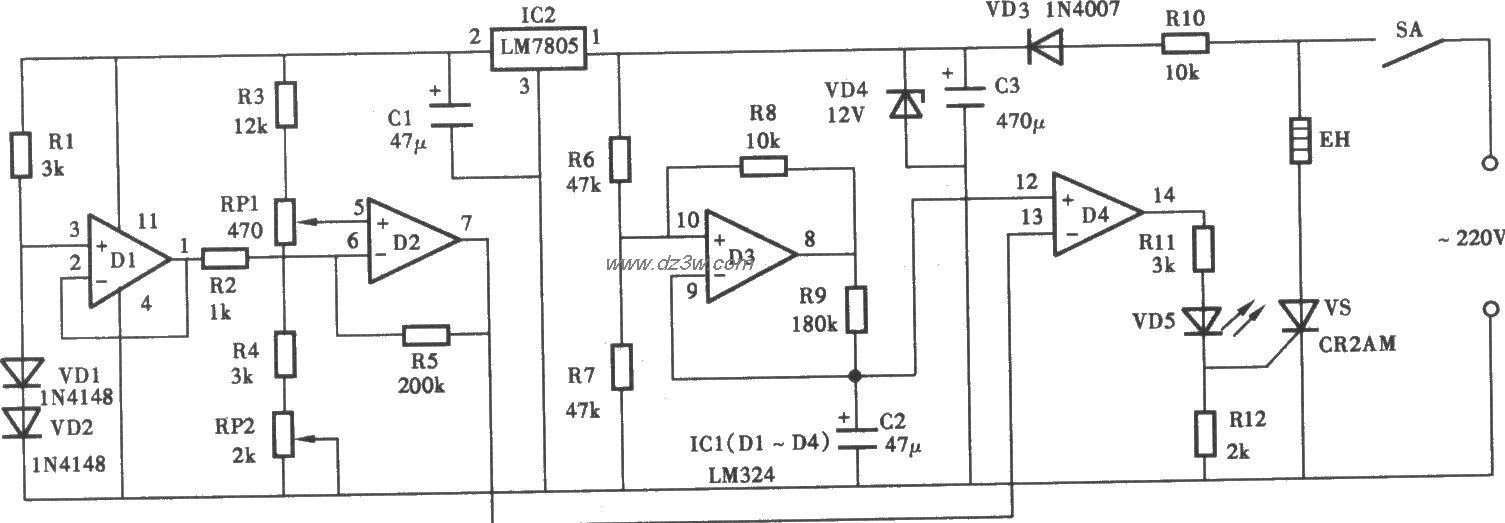 家用恒温控制器电路电路图