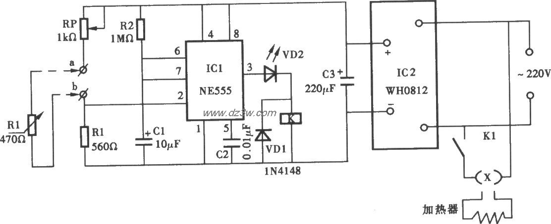 热带鱼鱼缸水温自动加热电路图