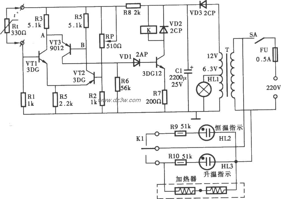 水温自动控制器电路电路图
