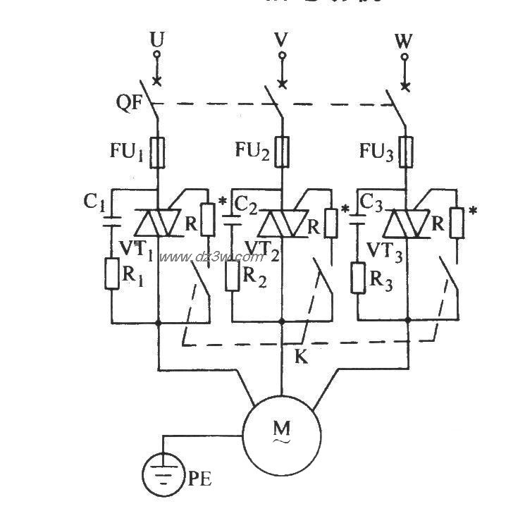 双向晶闸管控制三相电动电路图