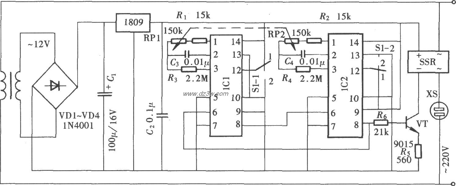 由CD4541组成的电扇模拟电路图