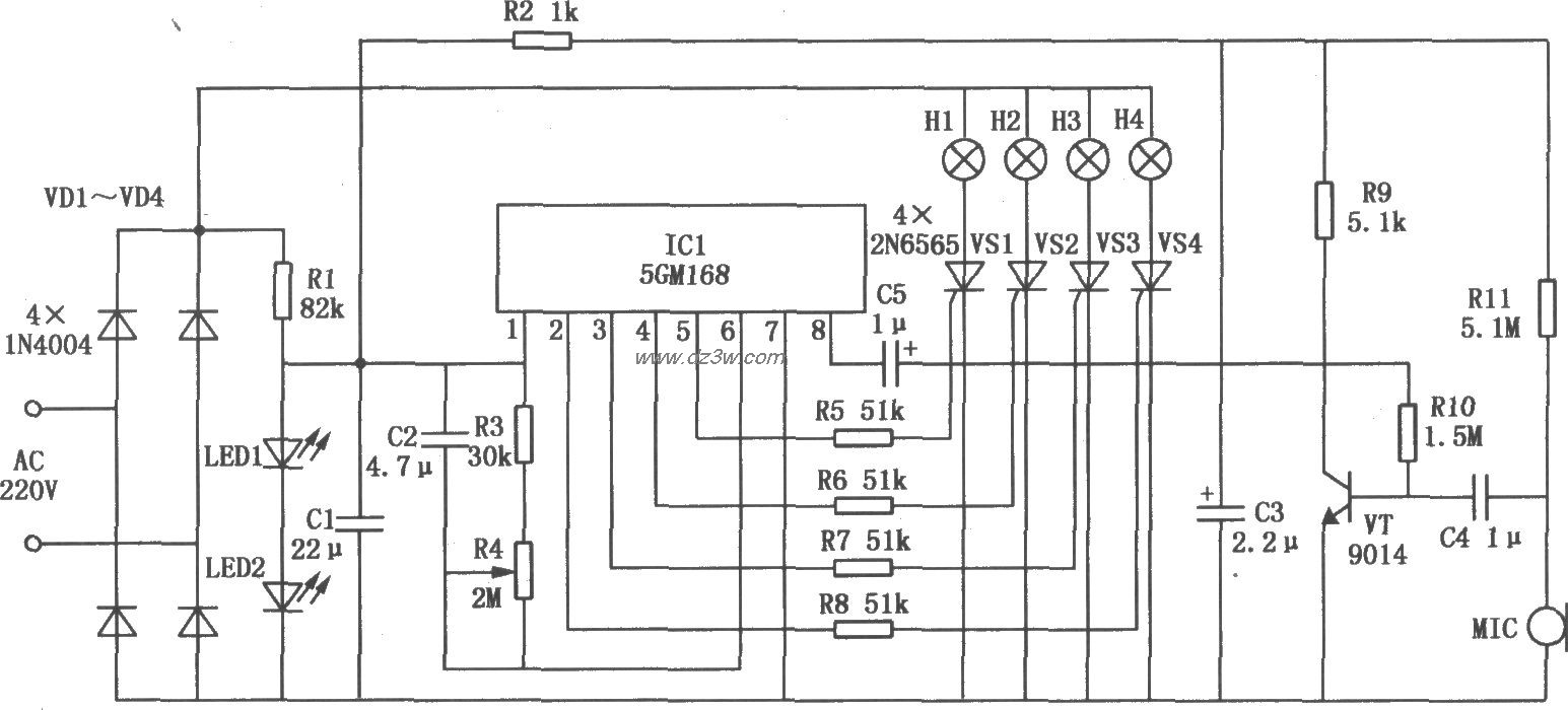 5GM168构成的家庭卡拉OK电路图