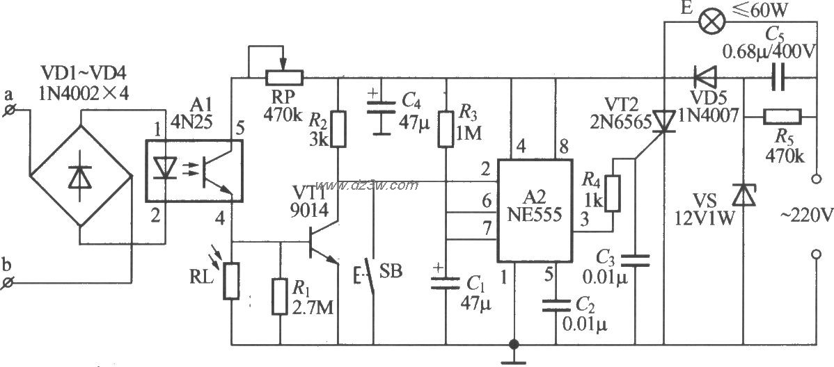 电话控制自动灯电路(2)电路图