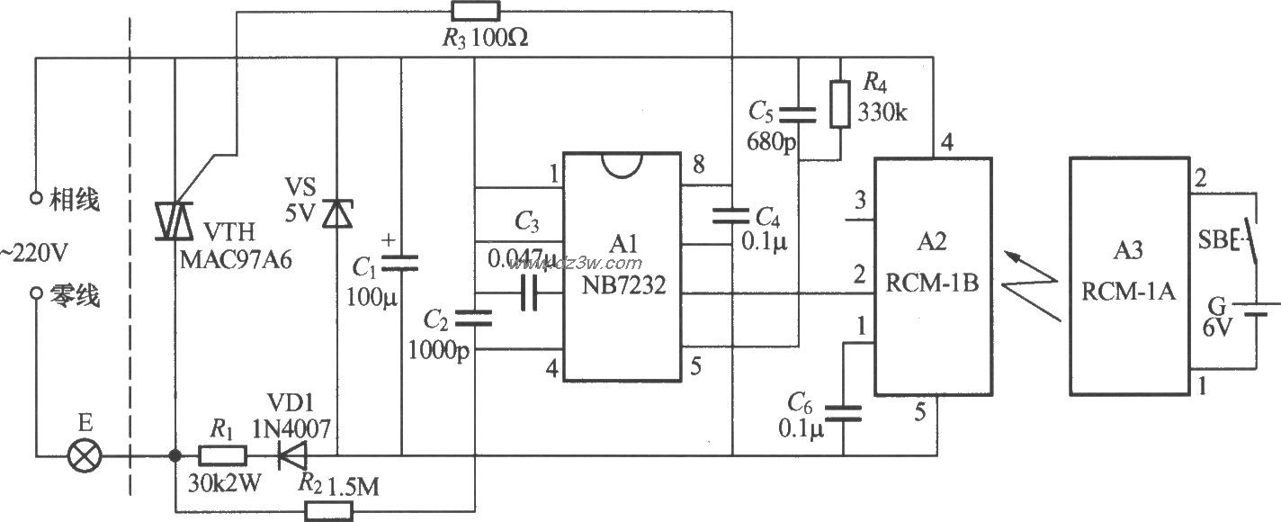 无线电遥控调光灯电路电路图
