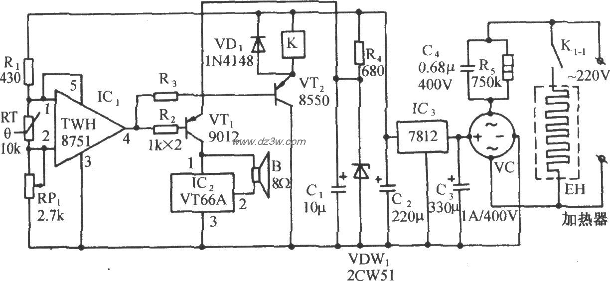 家禽畜舍恒温控制及乐曲电路图