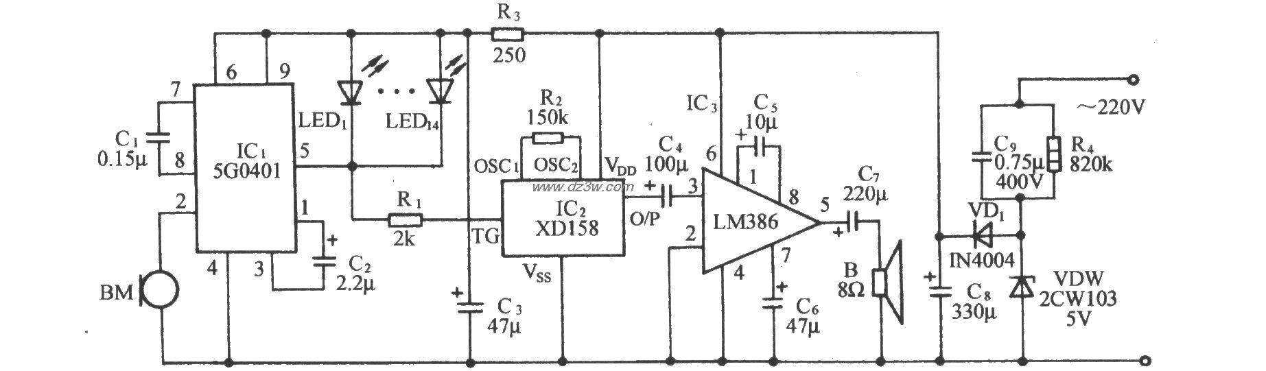 5G0401声控同步闪光伴迪电路图