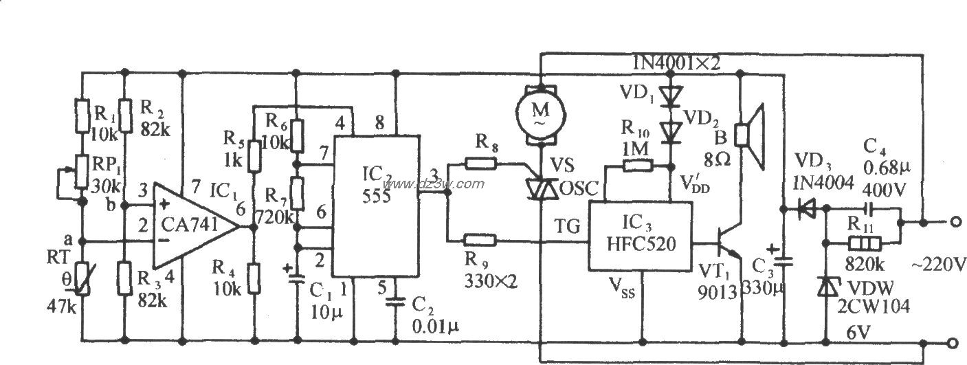 鱼塘热天缺氧自动加氧控电路图