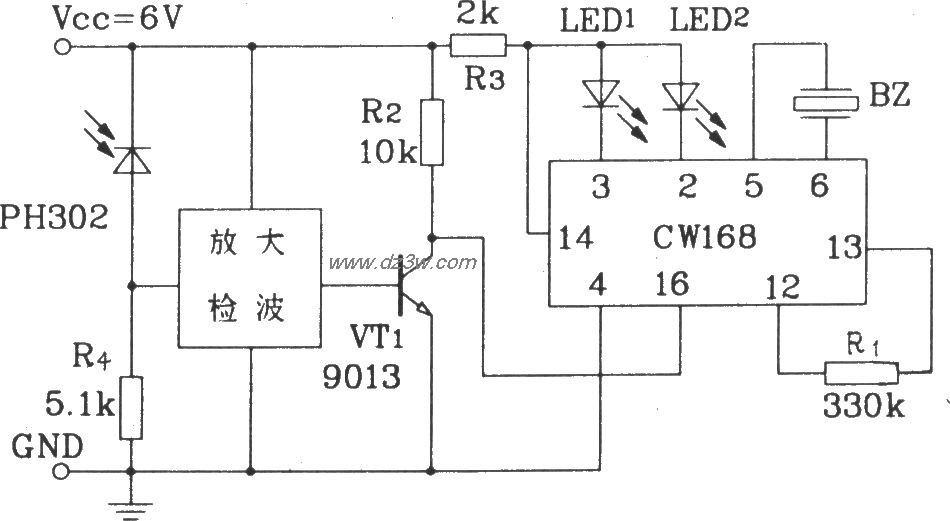 用红外线控制CW168的应用电路图