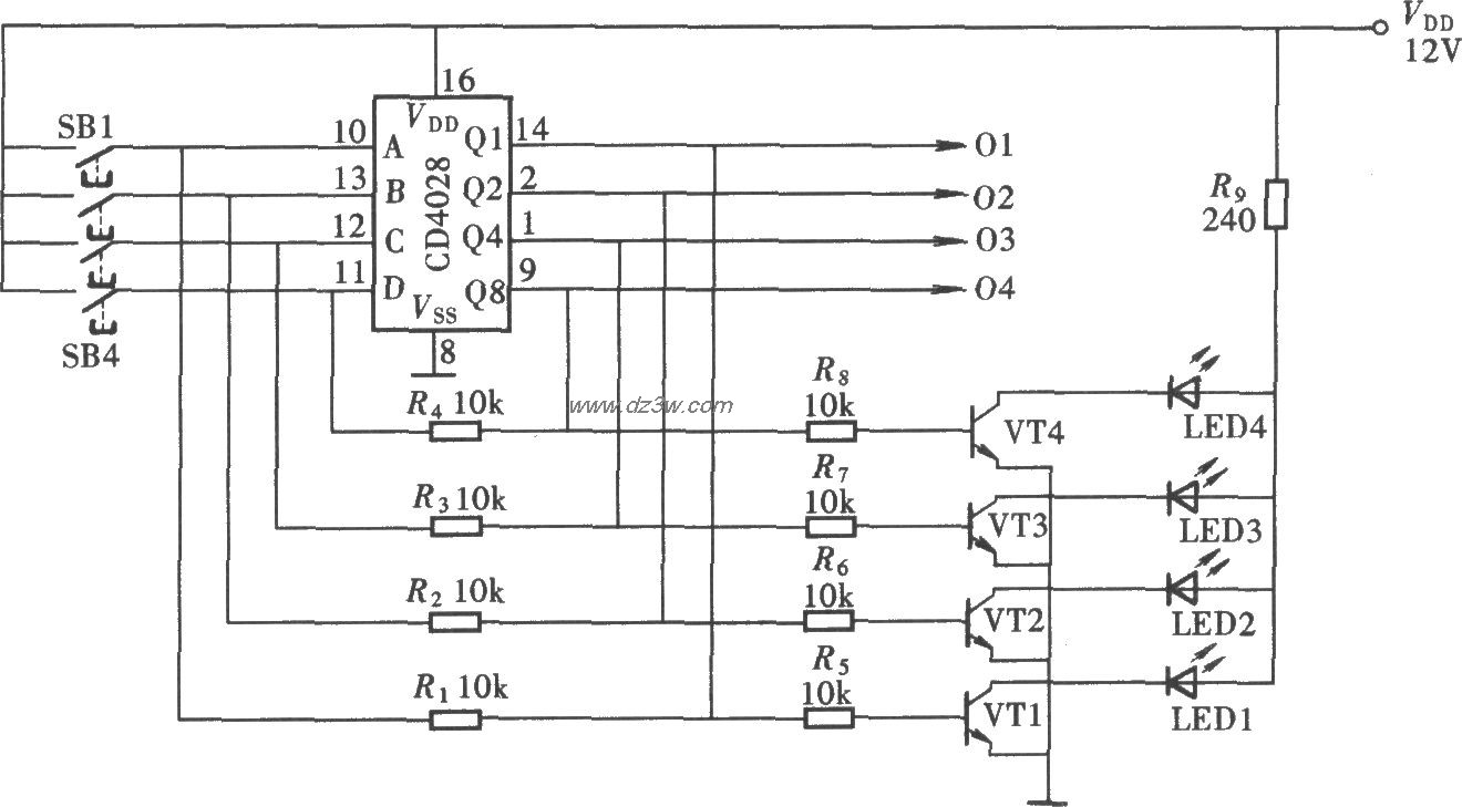 四路互锁开关控制器(CD4电路图