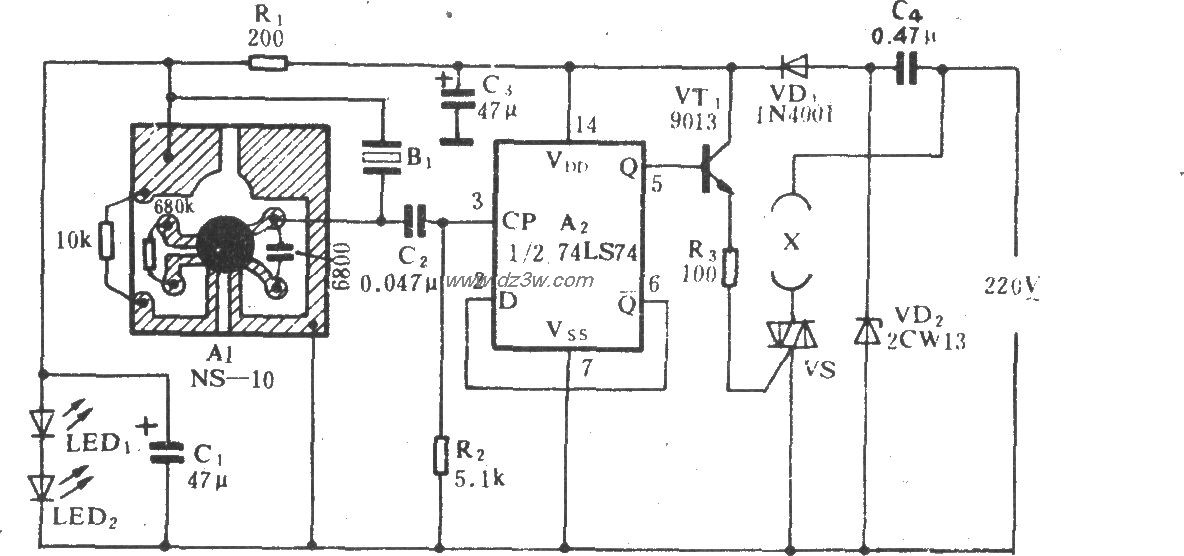 选频声波遥控开关(74LS7电路图