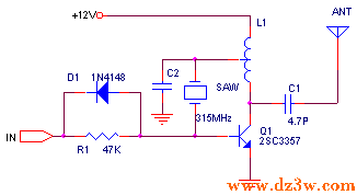 单管315MHZ无线遥控发射电路图
