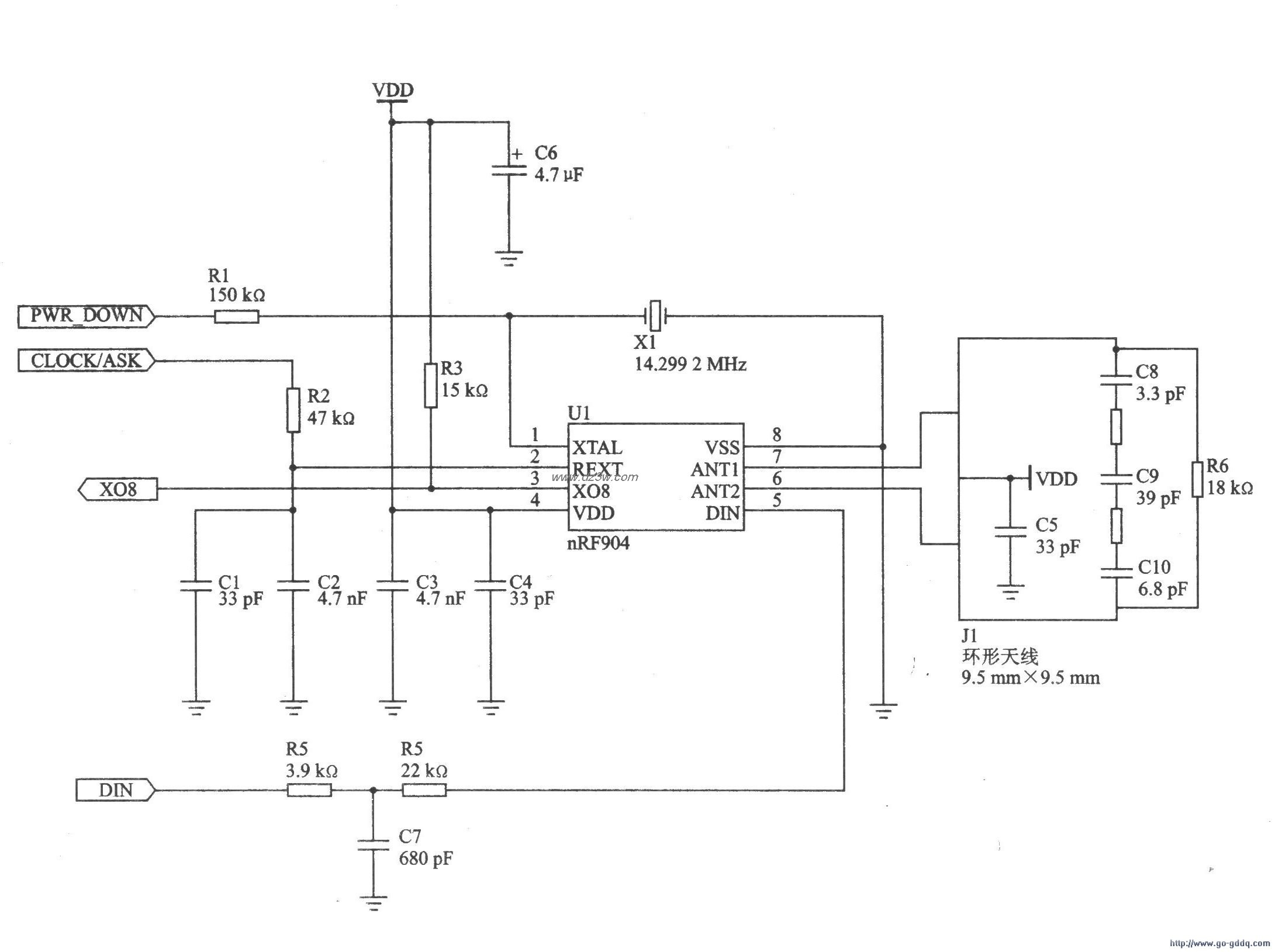 FSK 915MHz发射器nRF904电路图