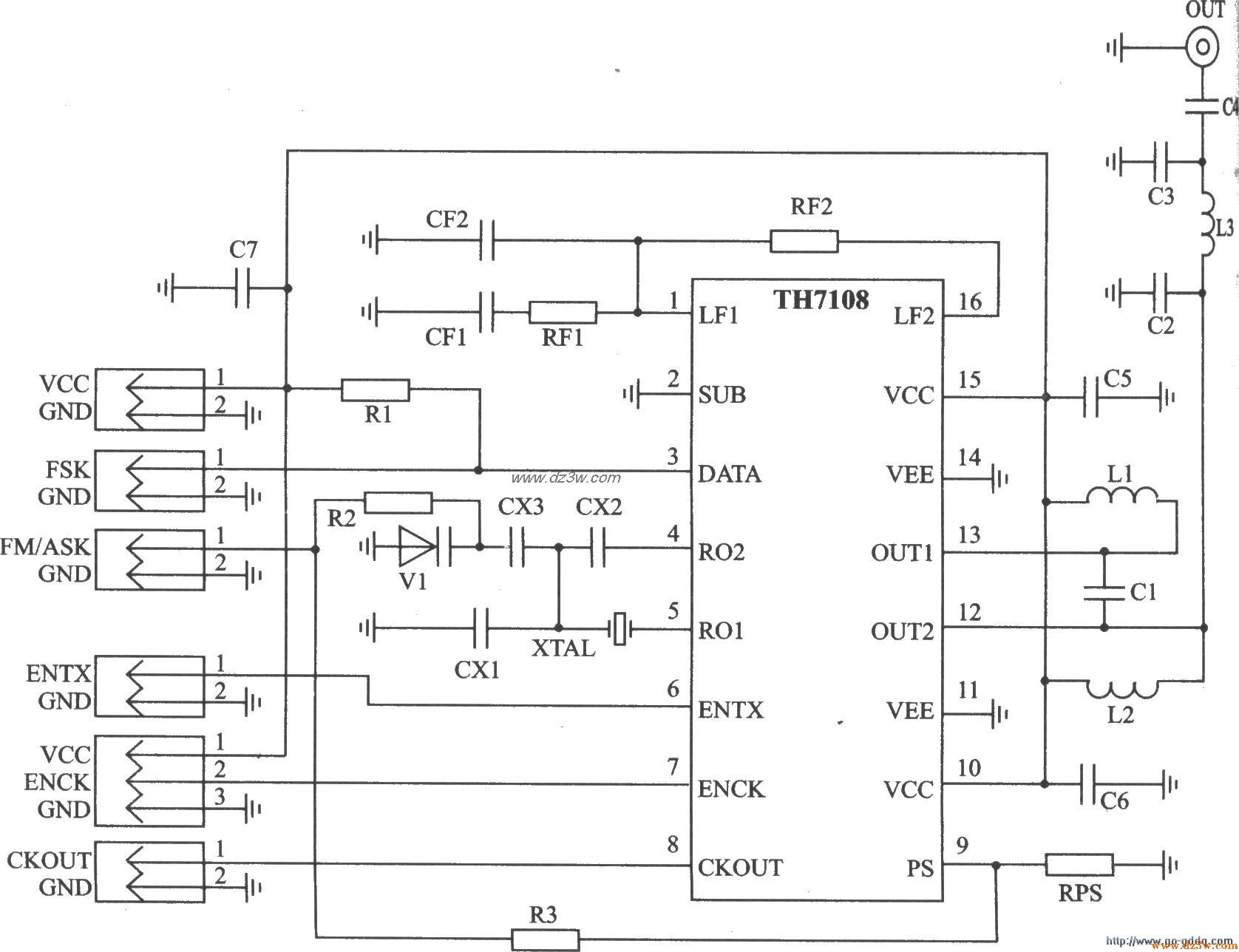 FSK/FM/ASK发射器TH7108电路图