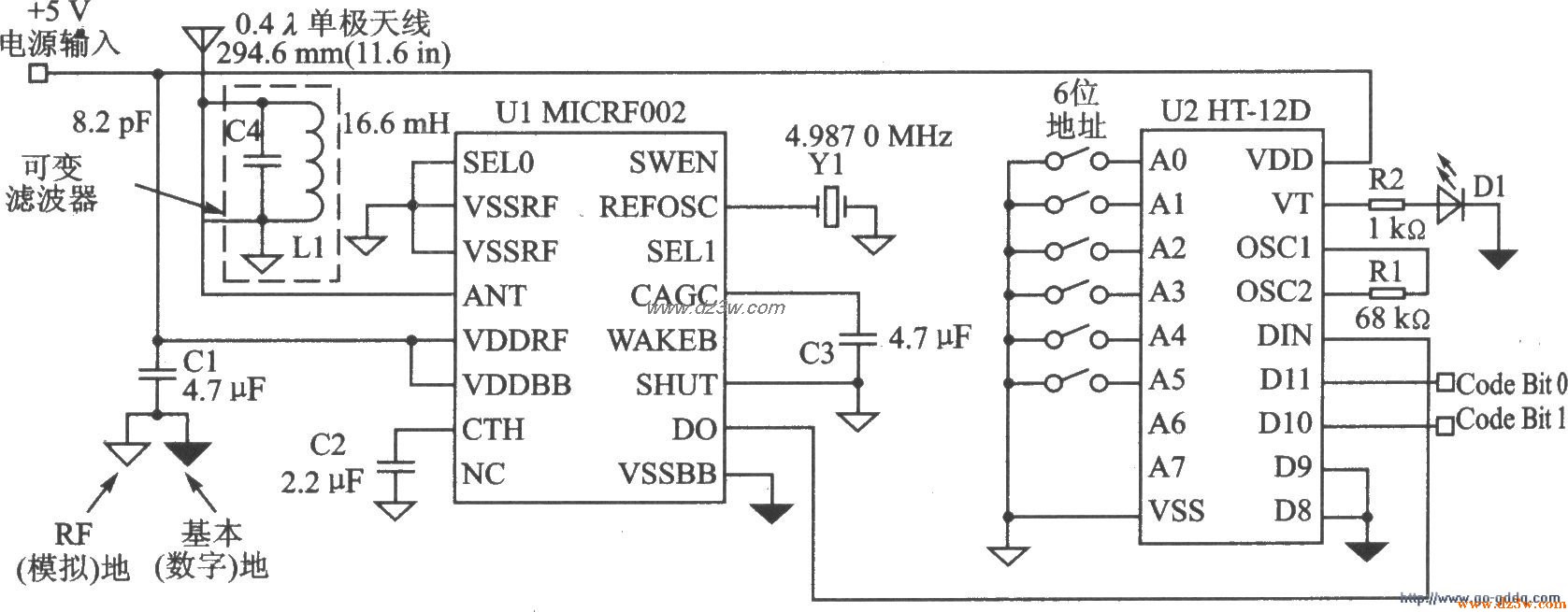 ASK/OOK接收器MICRF002/电路图
