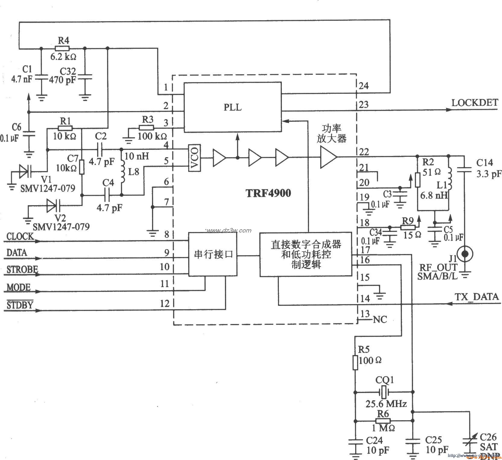 FM/FSK发射器TRF4900应用电路图