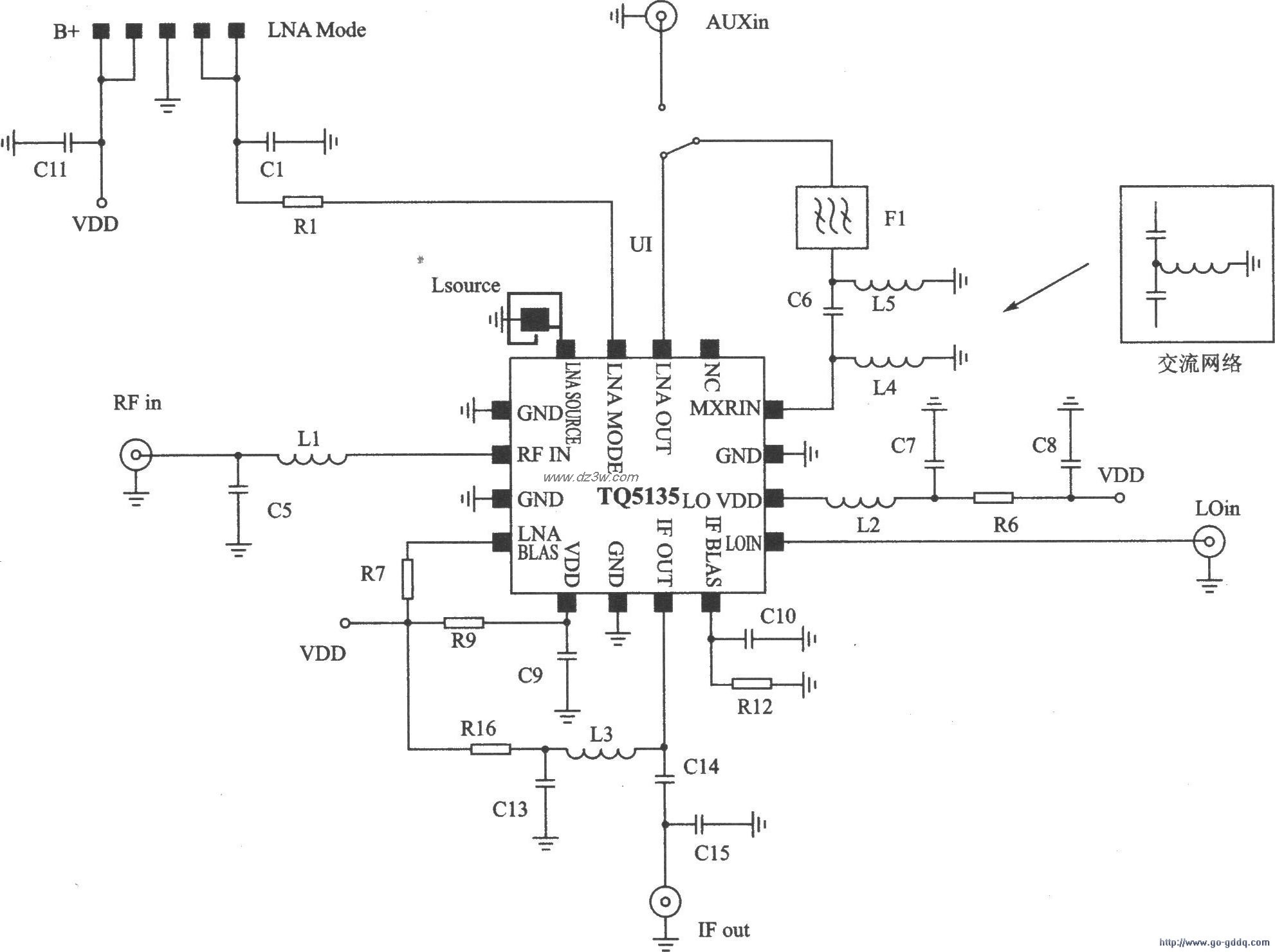 CDMA/AMPS接收器TQ5135应电路图