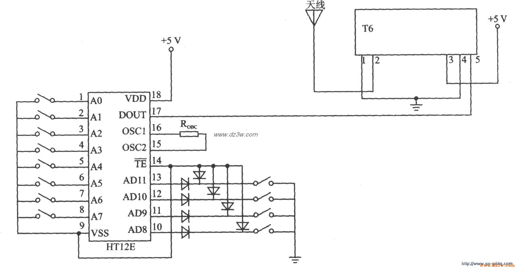 FM发射器模块QFMT6应用电电路图