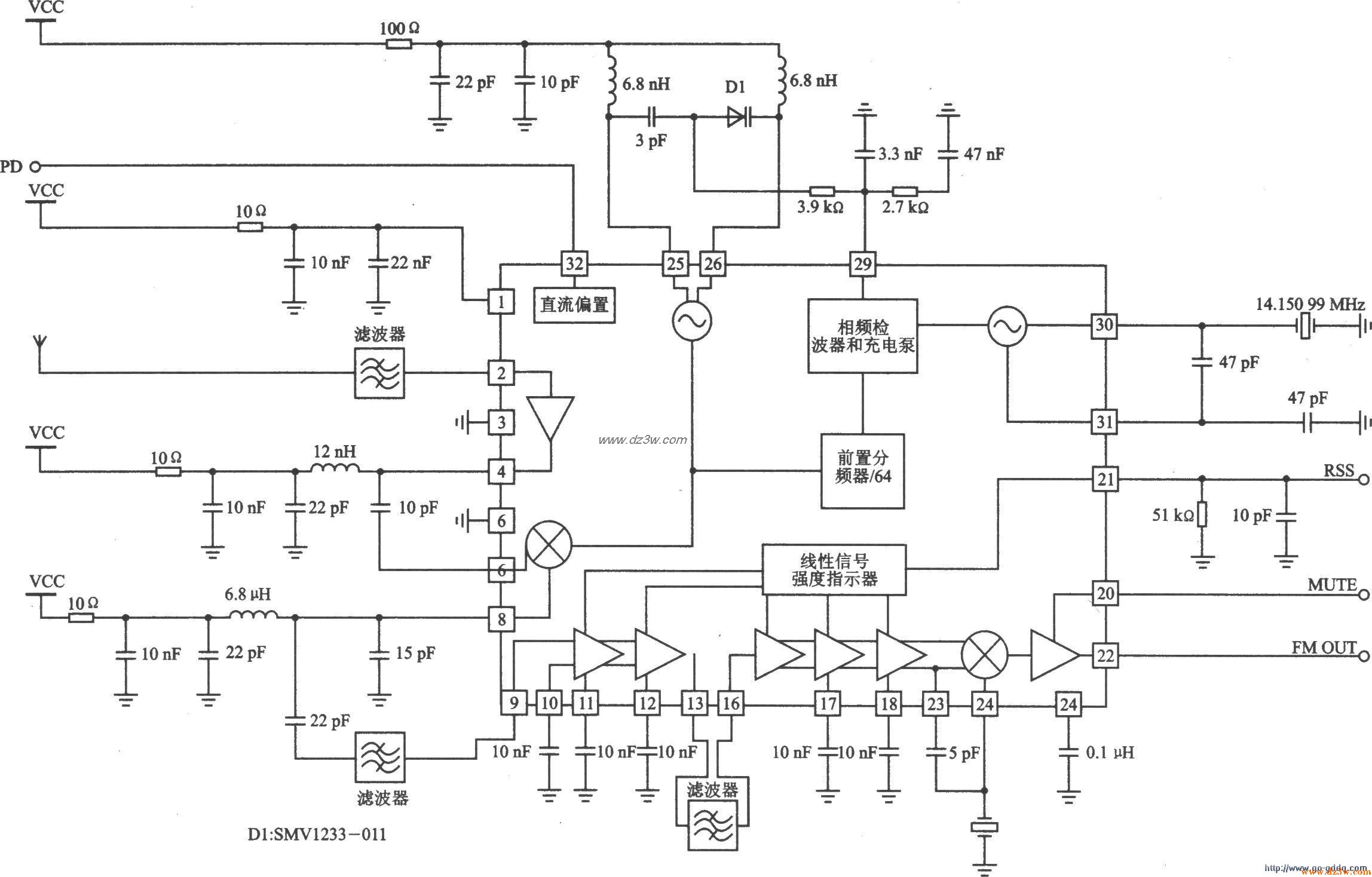 FM/FSK接收器RF2917特性电路图