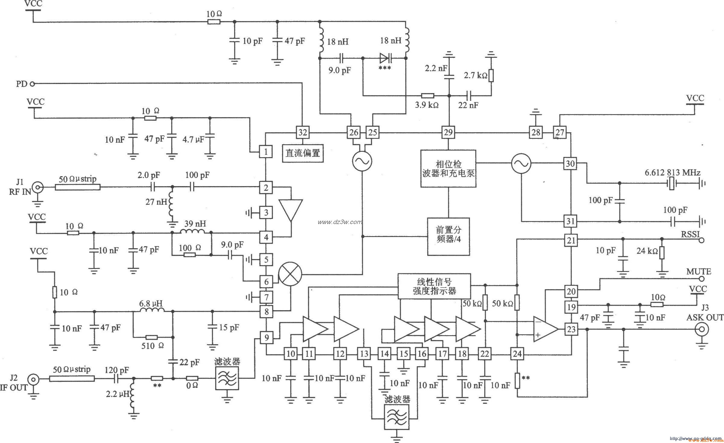 ASK/OOK接收器RF2919应用电路图