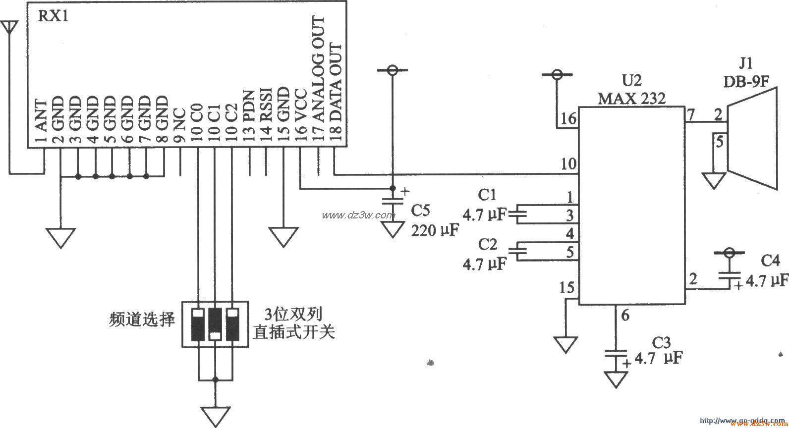 FM/FSK接收器模块RXM-90电路图