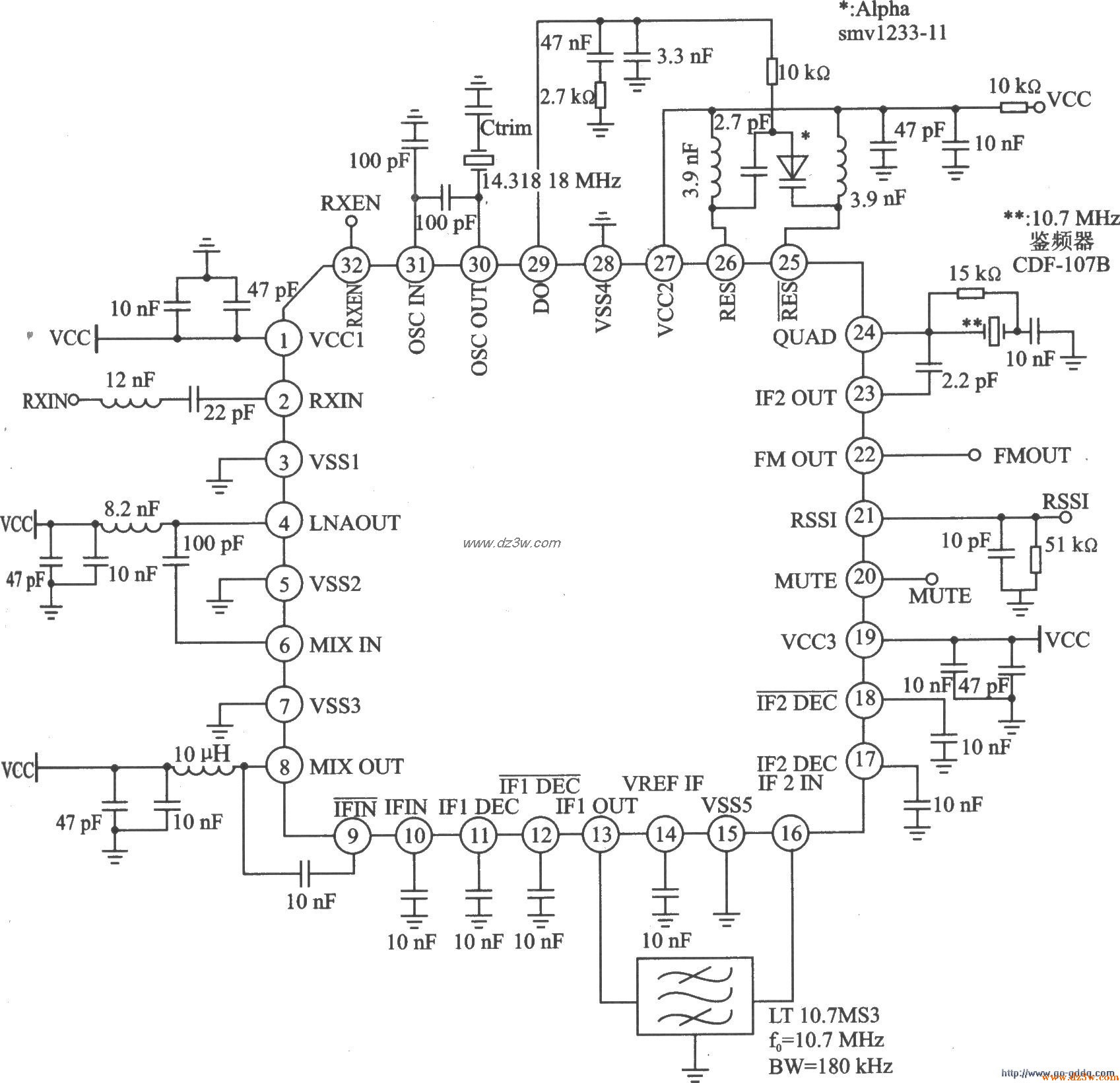 低功耗FM/FSK接收器RX39电路图