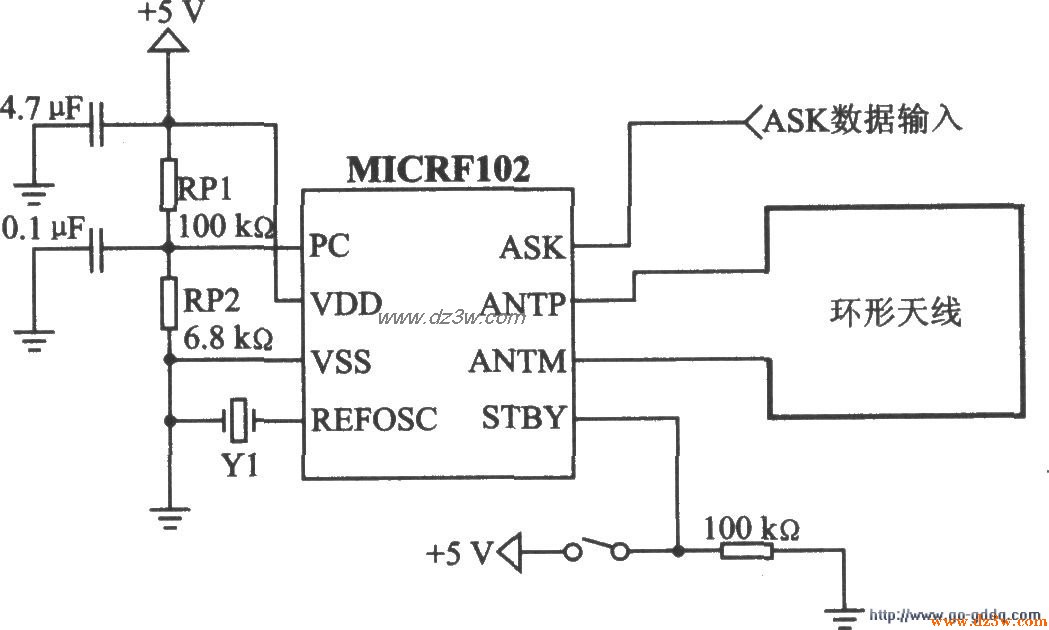 ASK发射器MICRFl02应用电电路图