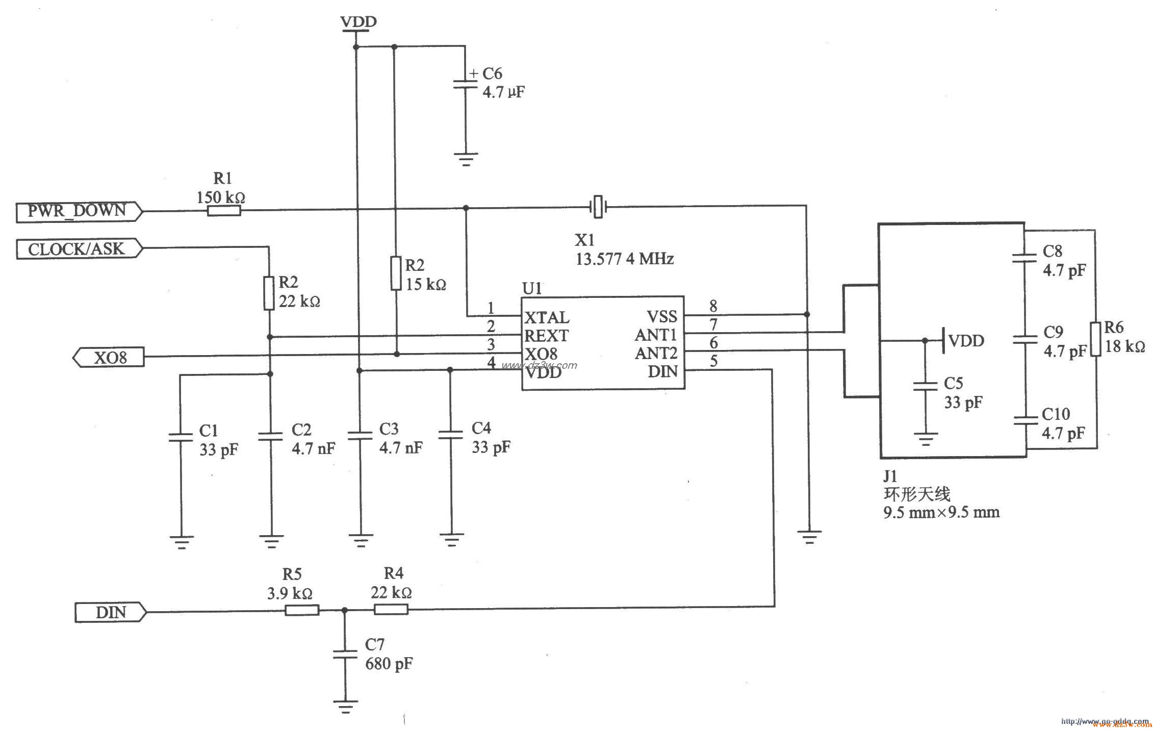 868MHz FSK发射器nRF902电路图