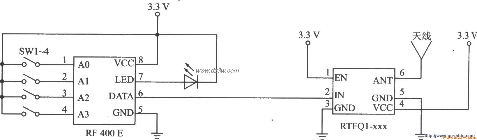 FM发射器模块FM-RTFQl应电路图