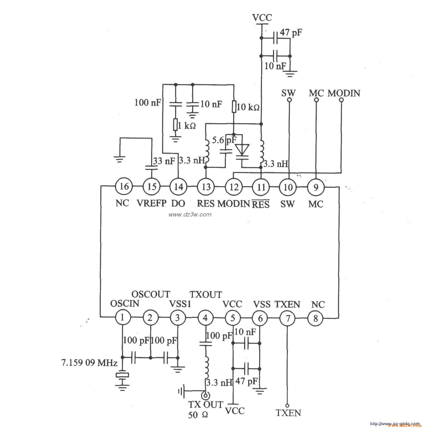 发射器TX4930 FM/FSK应用电路图