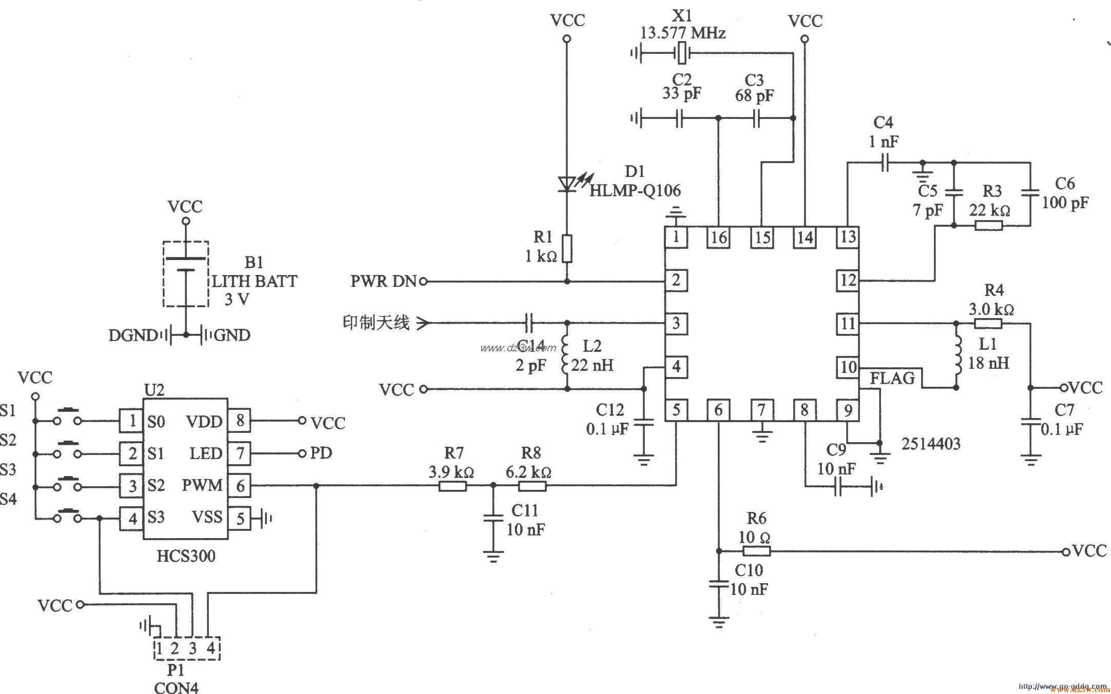 无线发射器模块DKl002T特电路图