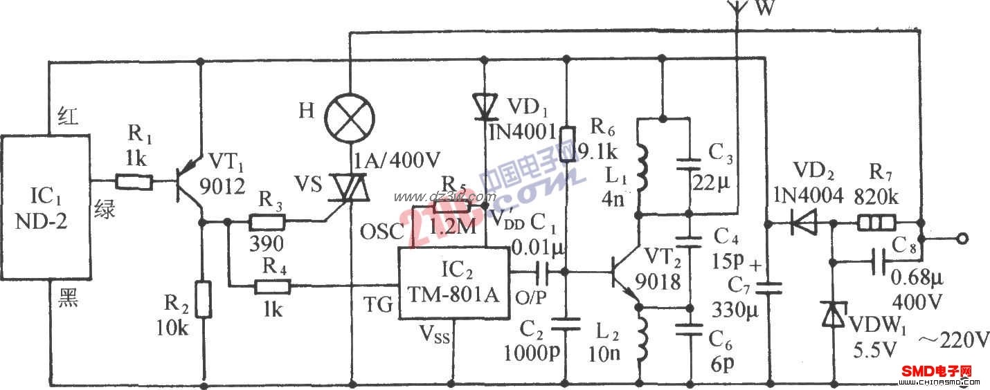 振动传感语音调频无线发电路图