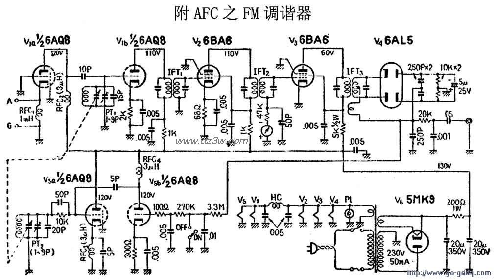 电子管赴AFC之FM调谐器电路图