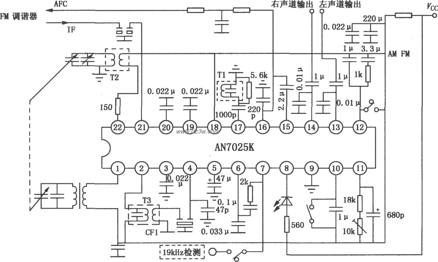 AN7025K/7025S AM/FM立体电路图