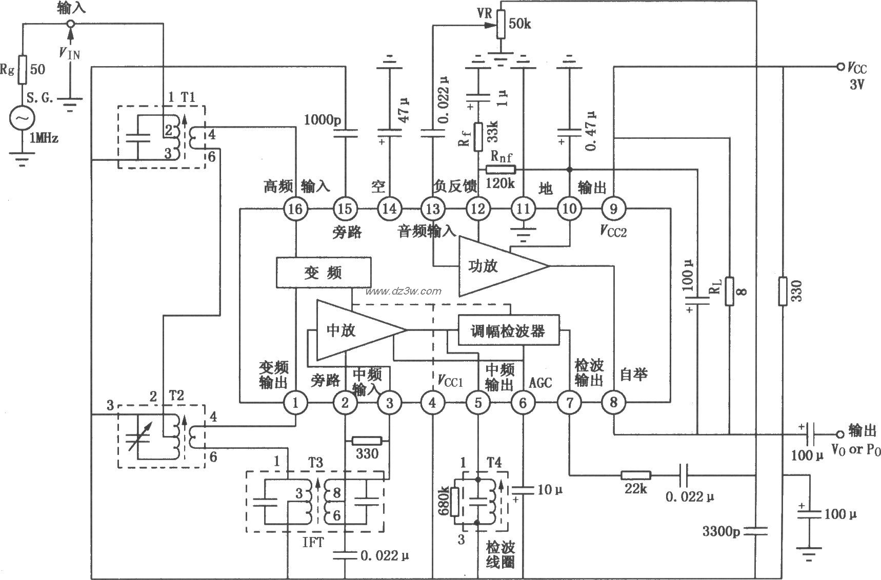 TA7641BP低功耗AM收音机电路图