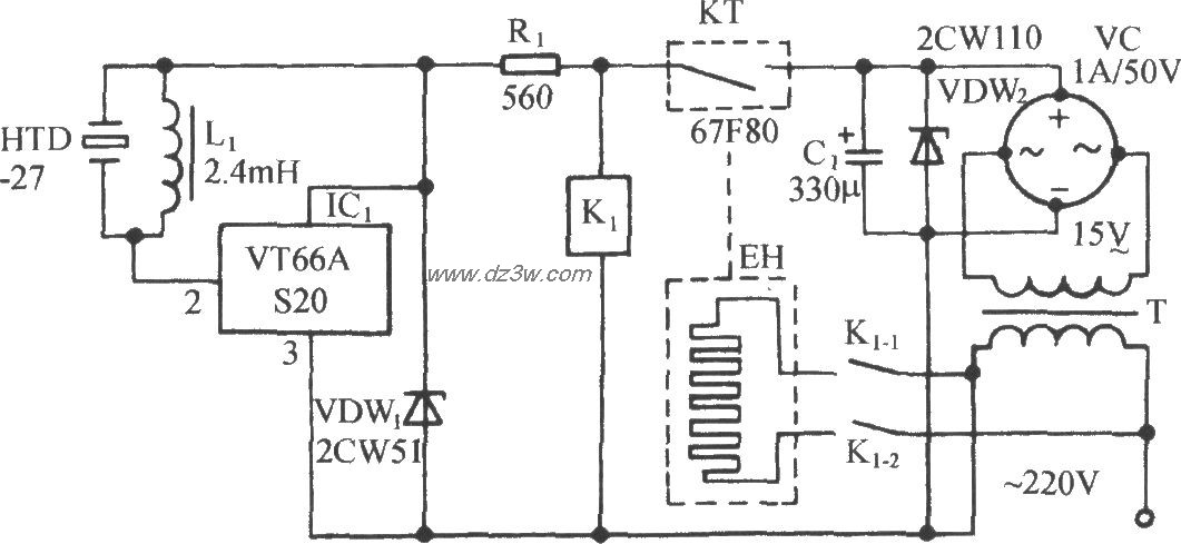 使用AIRPAX67F温度开关的电路图