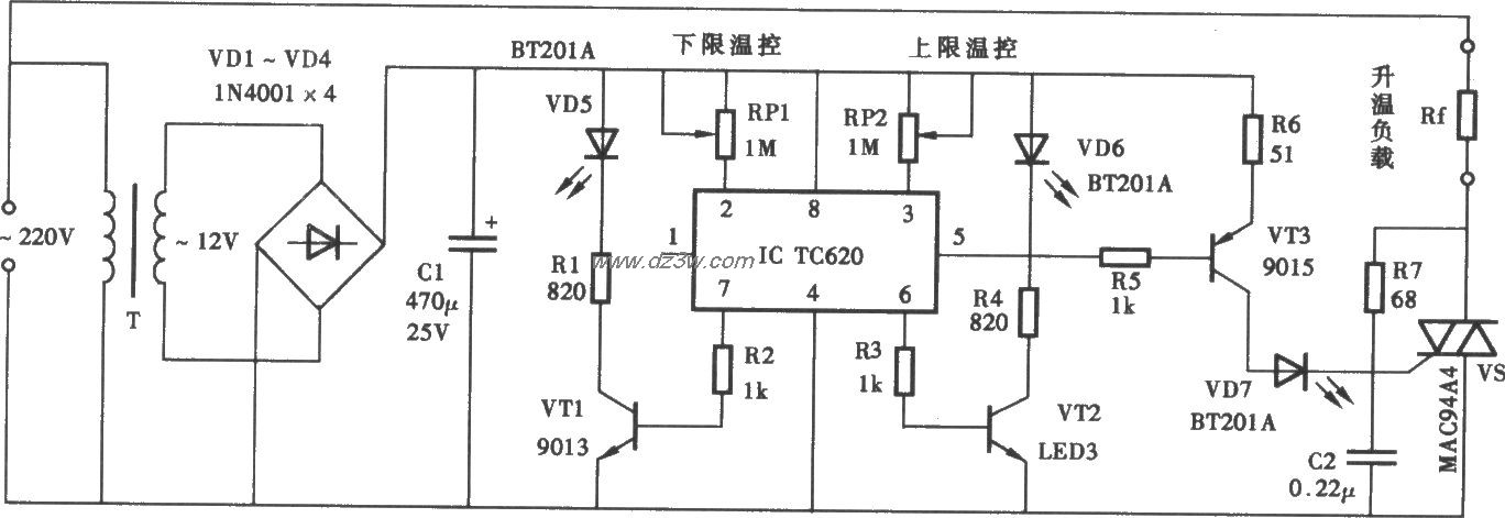 可自行设定温控上、下限电路图