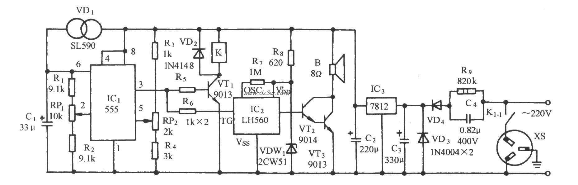 采用SL590的温度控制电路电路图