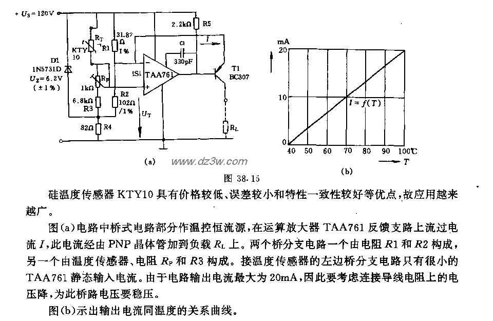 采用硅温度传感器KTYlo的电路图