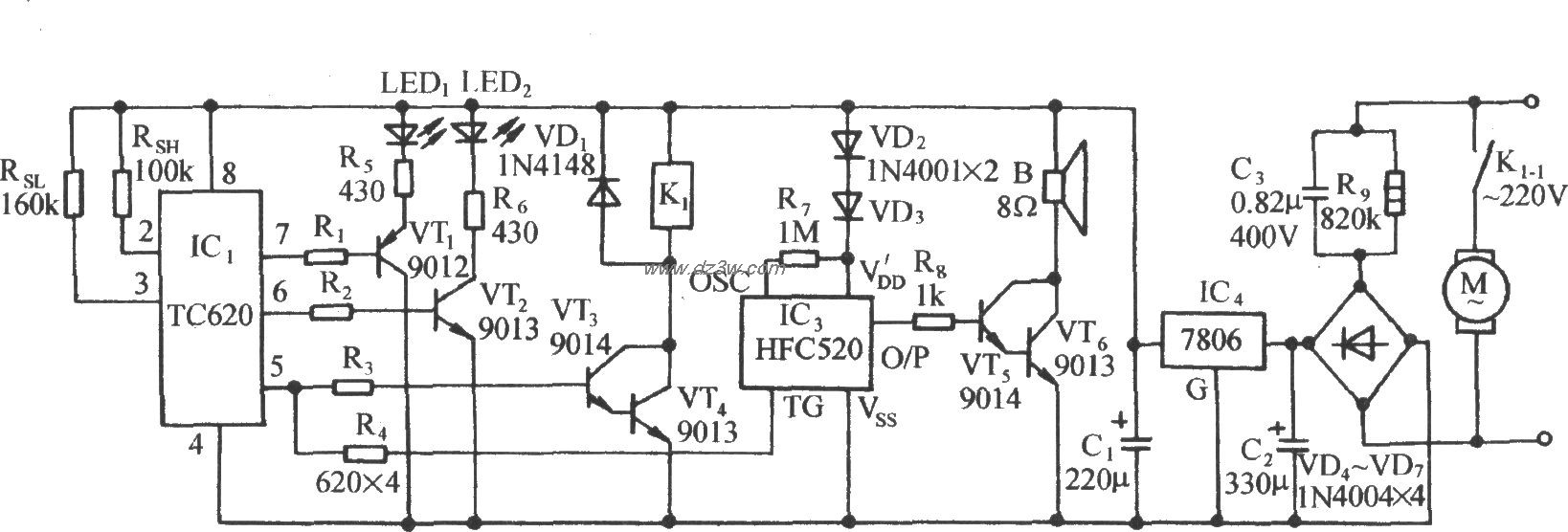 采用TC620温度传感器的计电路图