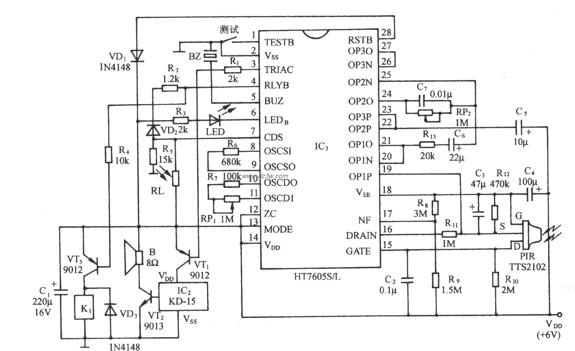 红外传感器的安全防范装电路图