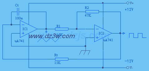 运放uA741组成的三角波,电路图