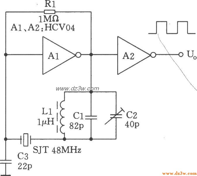48MHz非门振荡器电路图电路图