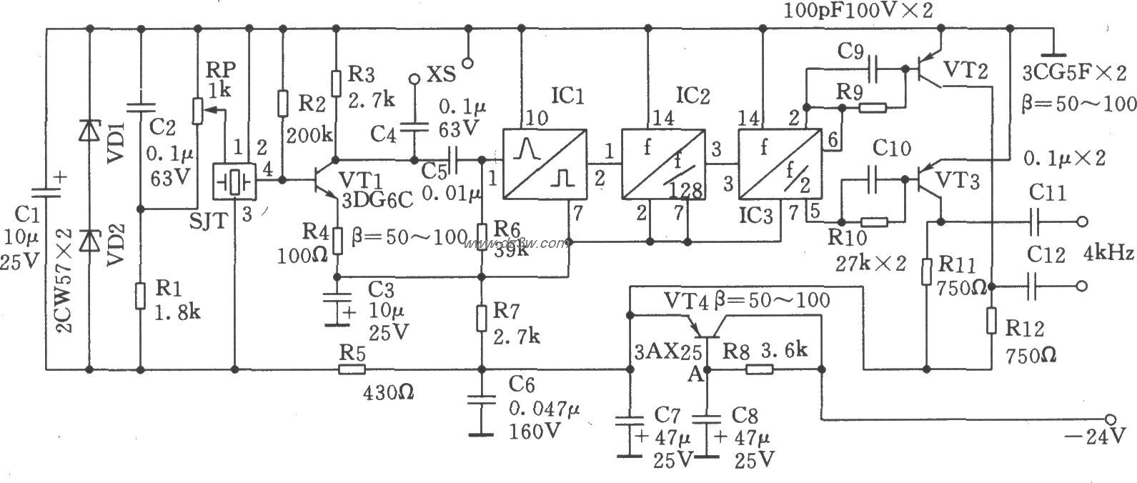 1024kHz温补型晶体振荡器电路图