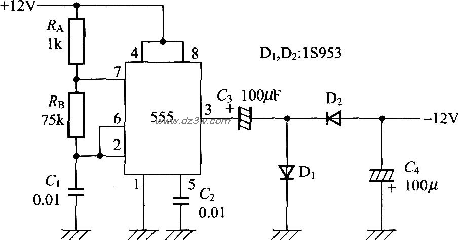 使用Timer IC555的负电压电路图