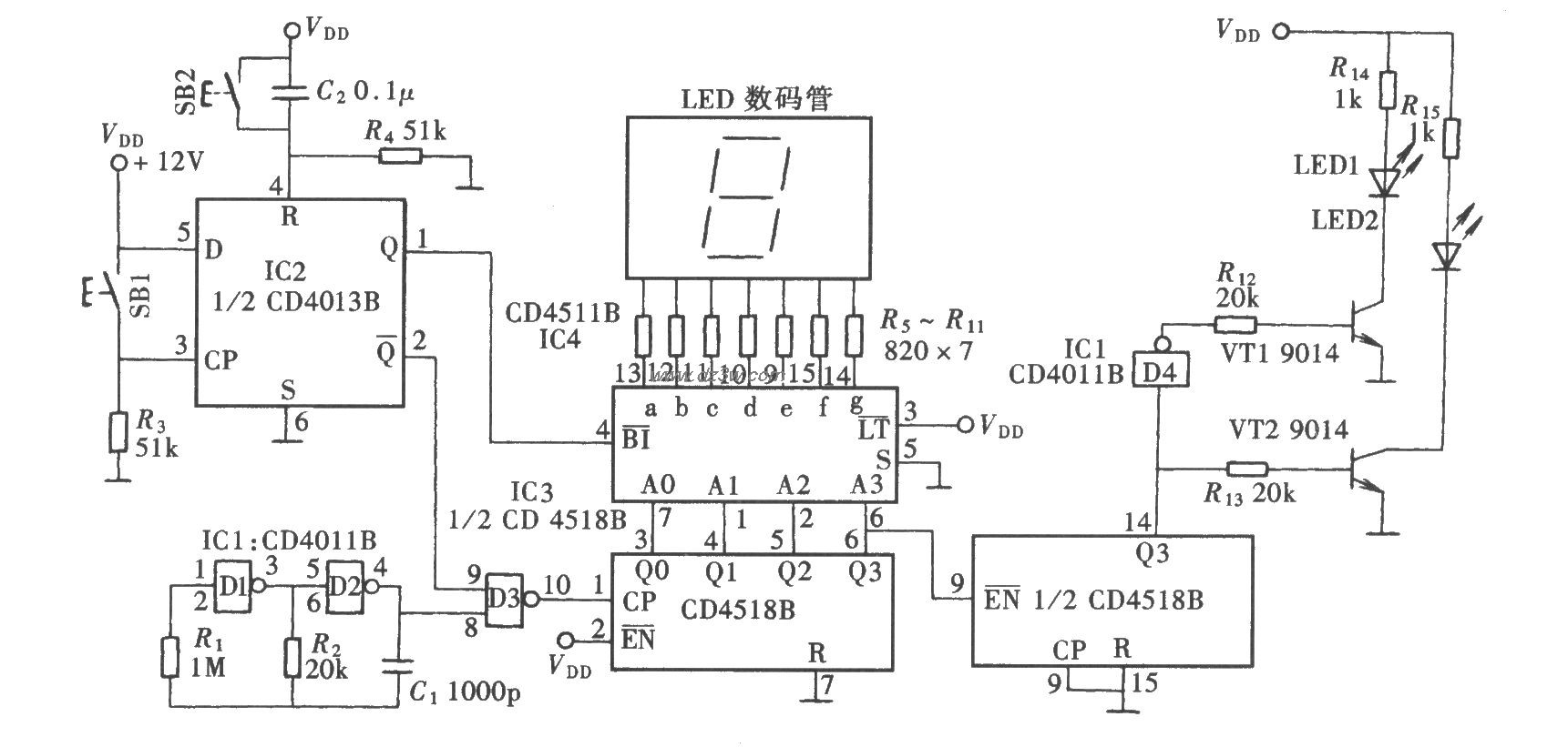 一位随机数发生器(CD451电路图